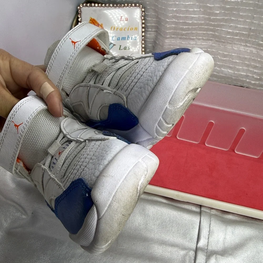 (N1)Jordan Jumpman-Unisex Baby Sneakers (11C,Boy and Girl),White,Blue and Orange - Picture 13 of 14